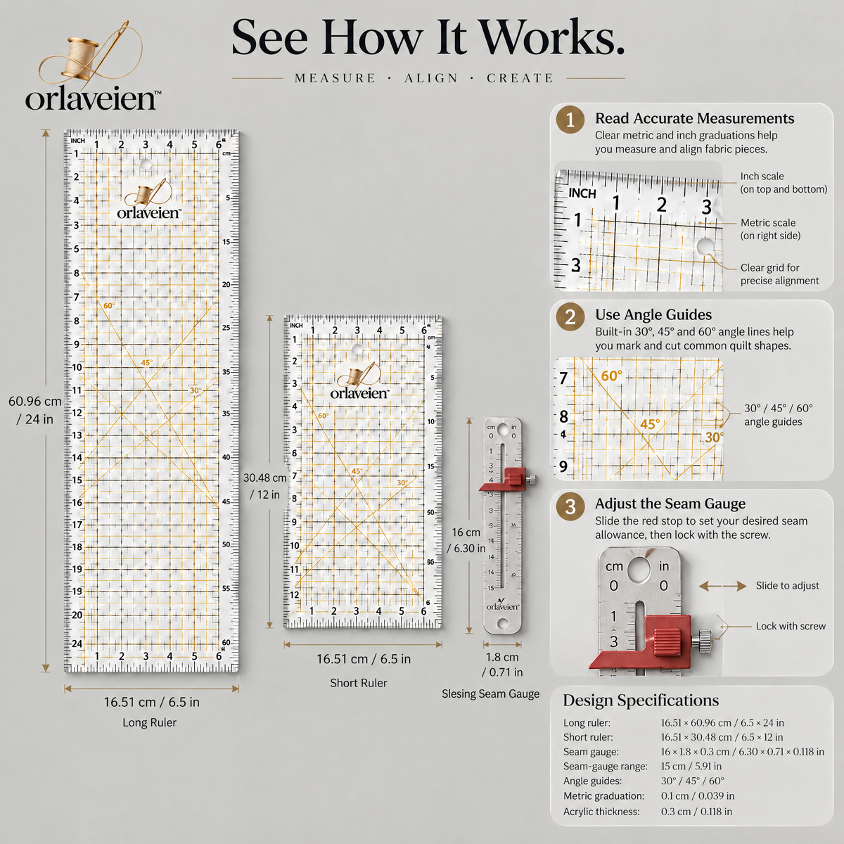 orlaveien™ Quilting Ruler & Measuring Set — product view 5