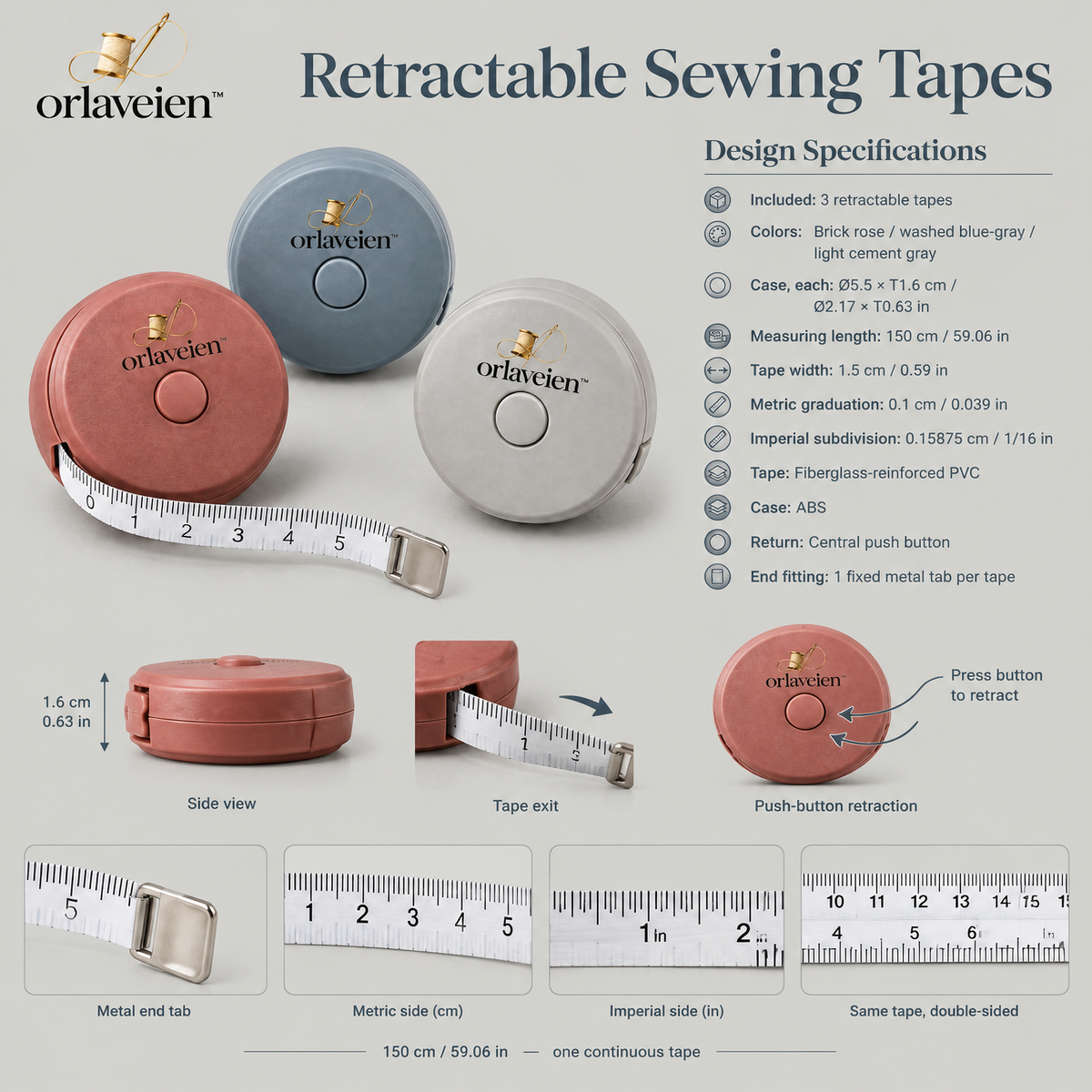 orlaveien™ Retractable Sewing Measuring Tape Set — product view 2