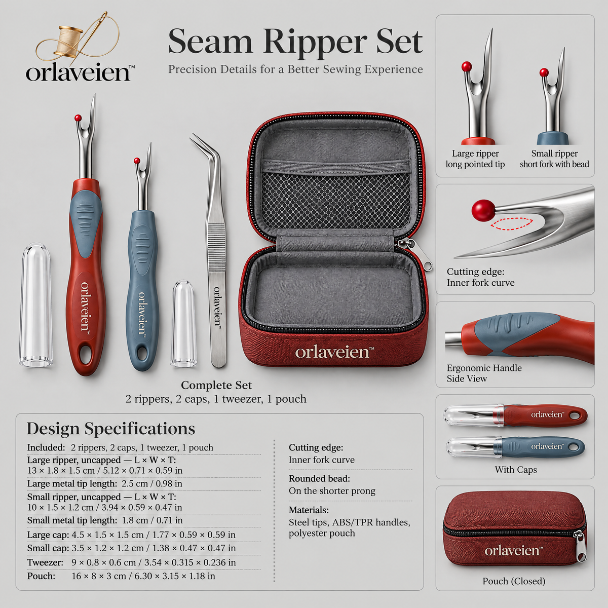 orlaveien™ Ergonomic Seam Ripper & Stitch Remover Set — product view 2