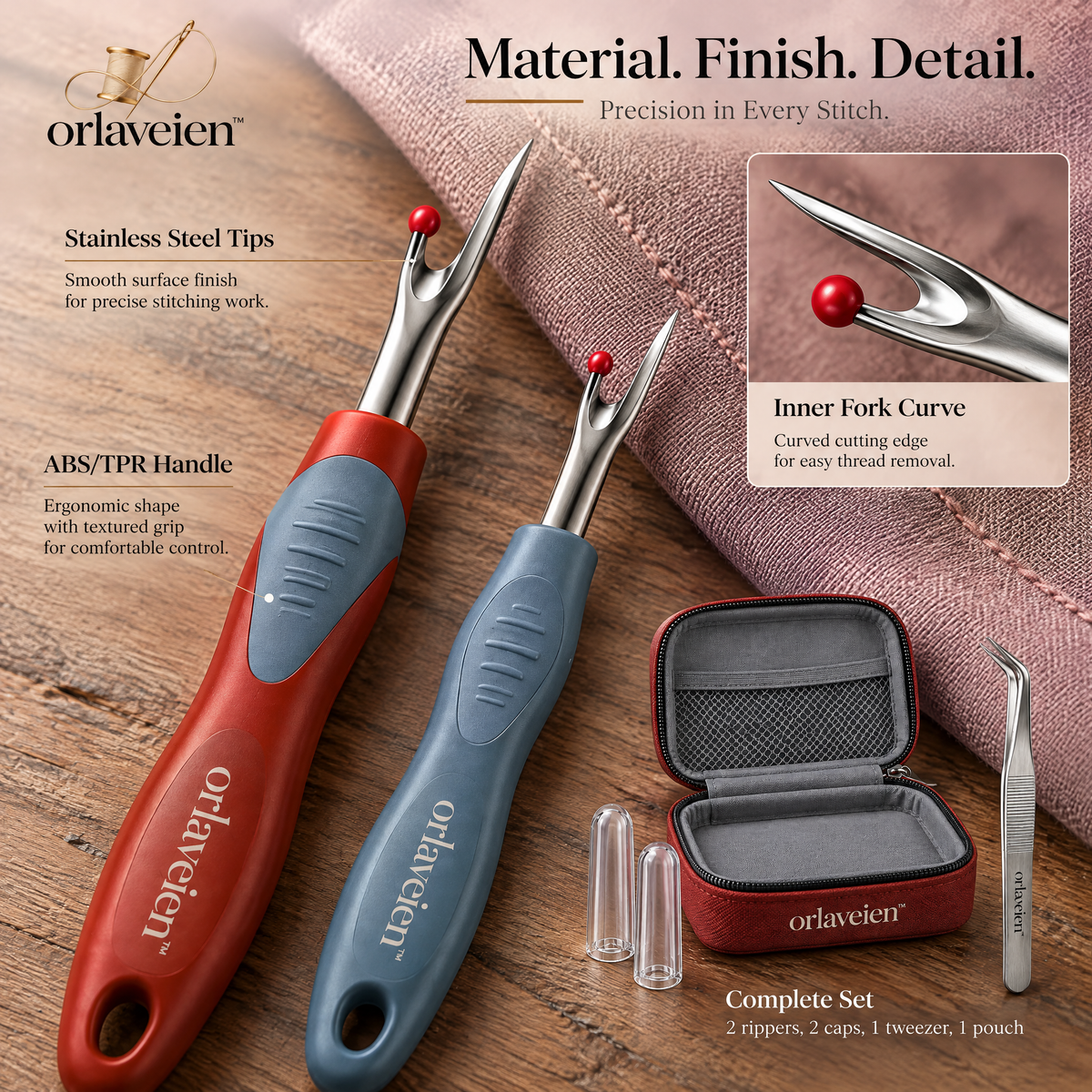 orlaveien™ Ergonomic Seam Ripper & Stitch Remover Set — product view 6