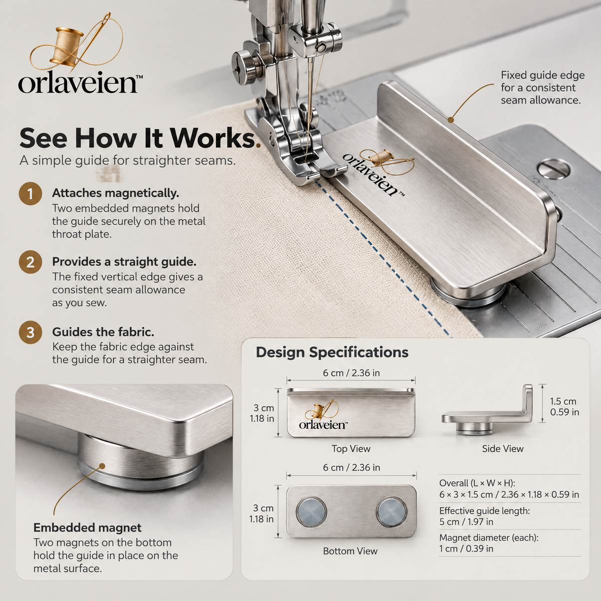 orlaveien™ Magnetic Sewing Machine Seam Guide — product view 5