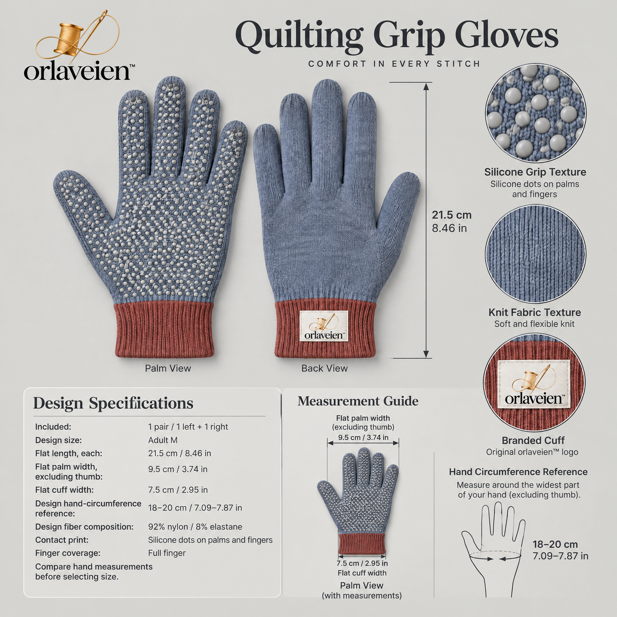 orlaveien™ Ergonomic Quilting Grip Gloves — product view 2