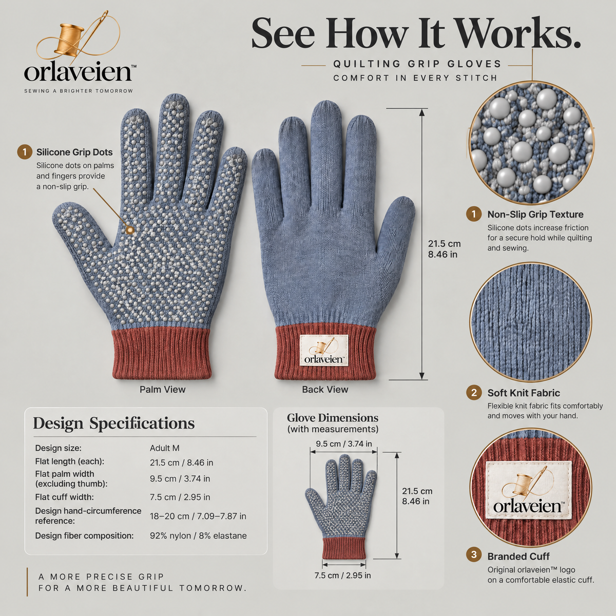orlaveien™ Ergonomic Quilting Grip Gloves — product view 5