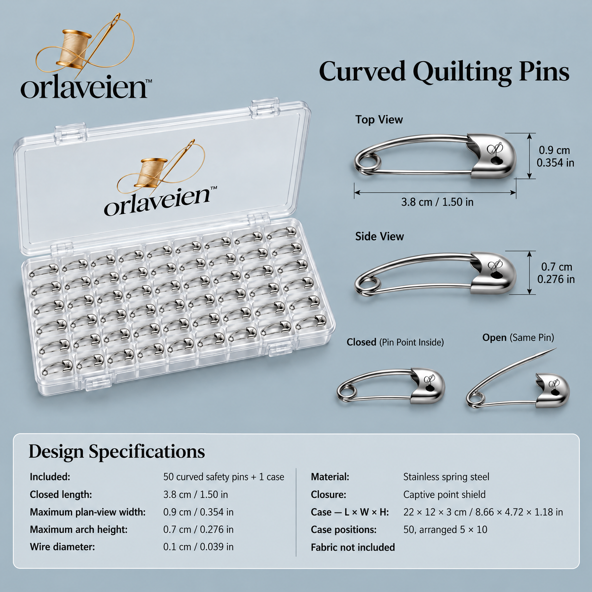 orlaveien™ Curved Quilting Safety Pin Set — product view 2