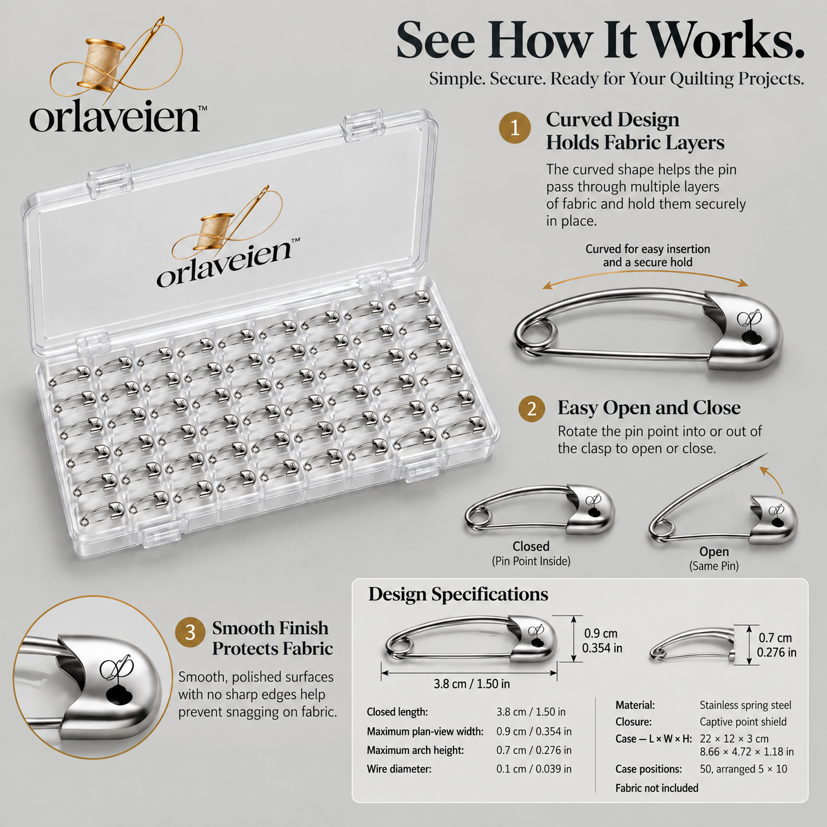 orlaveien™ Curved Quilting Safety Pin Set — product view 5